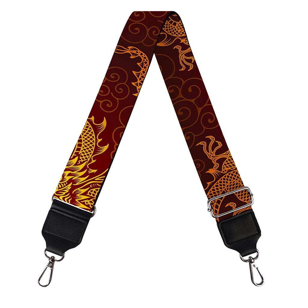 Gold Chinese Dragon Pattern Print Bag Strap
