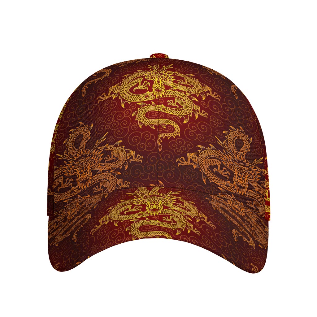 Gold Chinese Dragon Pattern Print Baseball Cap