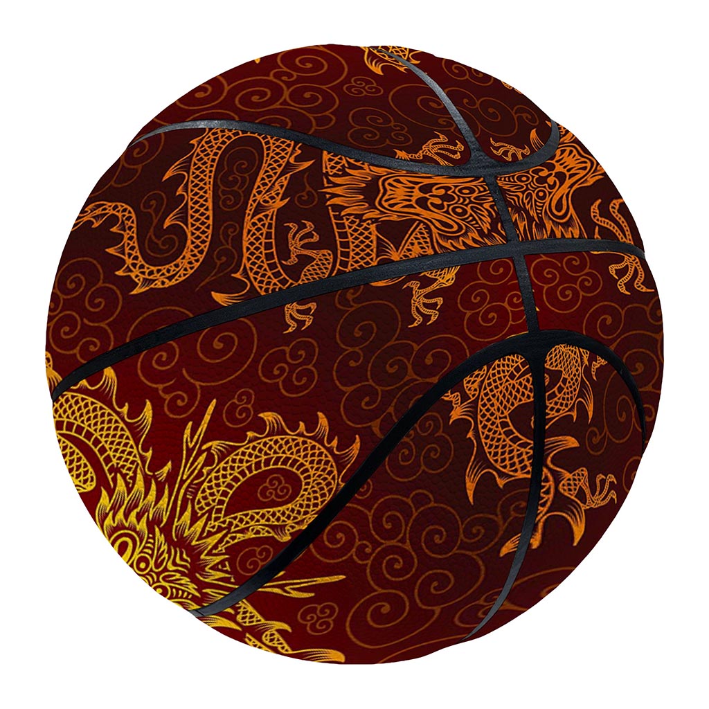 Gold Chinese Dragon Pattern Print Basketball
