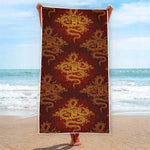 Gold Chinese Dragon Pattern Print Beach Towel