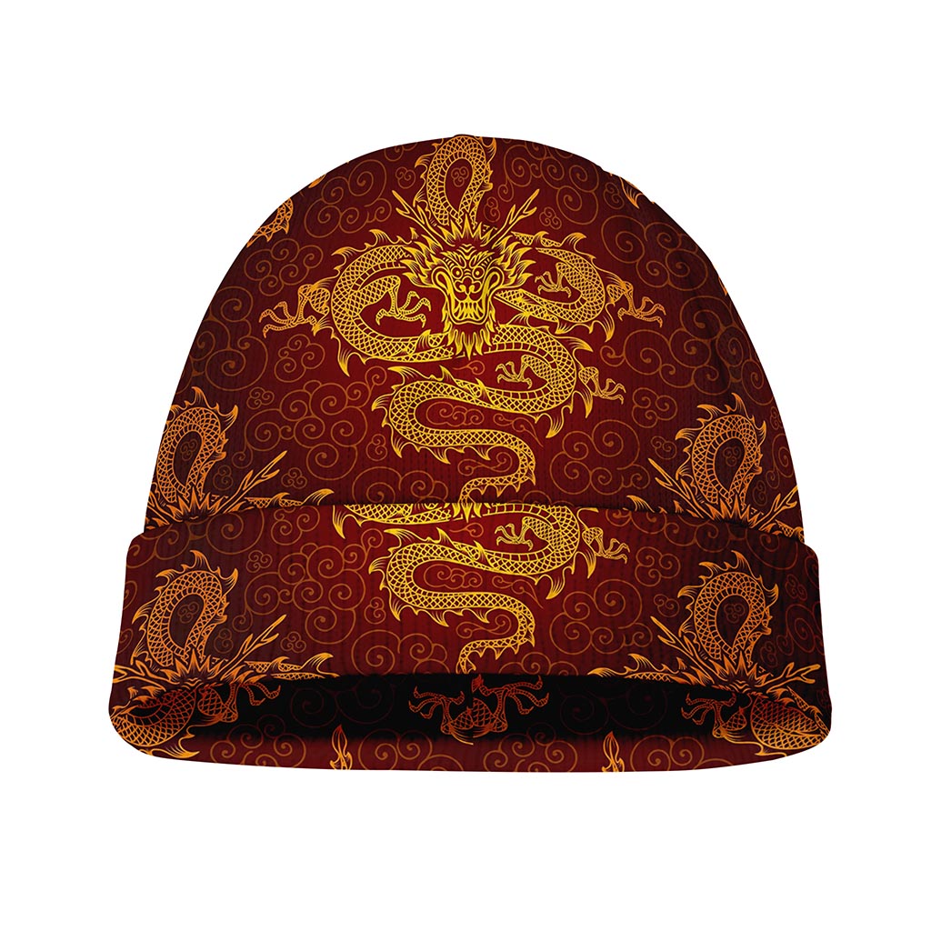 Gold Chinese Dragon Pattern Print Beanie