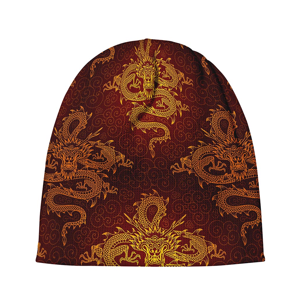 Gold Chinese Dragon Pattern Print Beanie