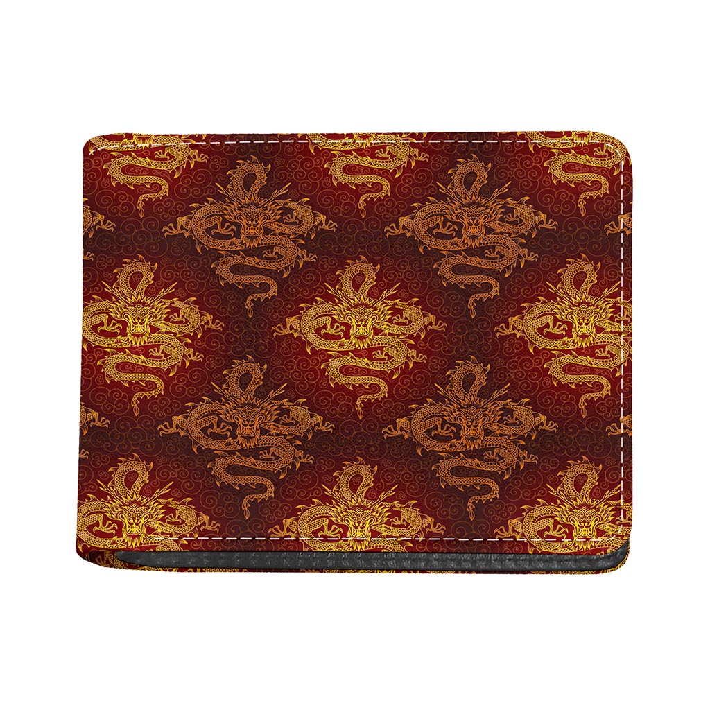 Gold Chinese Dragon Pattern Print Bifold Wallet