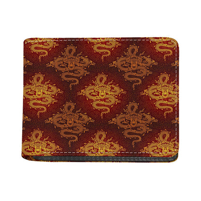 Gold Chinese Dragon Pattern Print Bifold Wallet