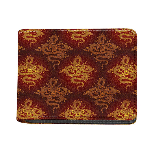 Gold Chinese Dragon Pattern Print Bifold Wallet