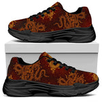 Gold Chinese Dragon Pattern Print Black Chunky Shoes