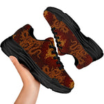 Gold Chinese Dragon Pattern Print Black Chunky Shoes