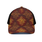 Gold Chinese Dragon Pattern Print Black Mesh Trucker Cap