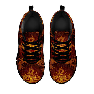 Gold Chinese Dragon Pattern Print Black Running Shoes