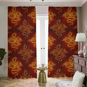 Gold Chinese Dragon Pattern Print Blackout Pencil Pleat Curtains