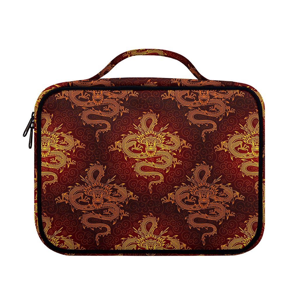 Gold Chinese Dragon Pattern Print Briefcase Bible Bag