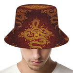 Gold Chinese Dragon Pattern Print Bucket Hat