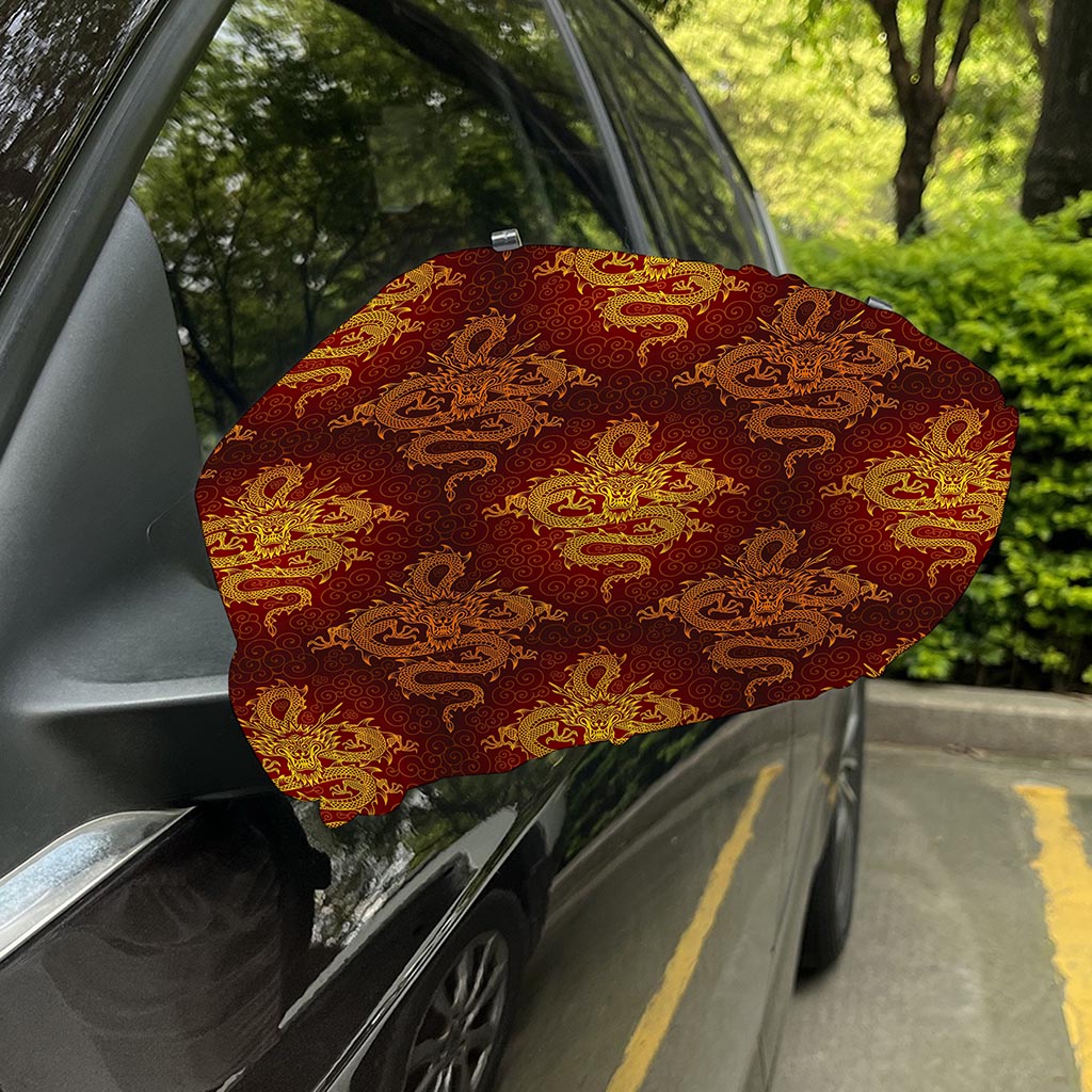 Gold Chinese Dragon Pattern Print Car Side Mirror Covers
