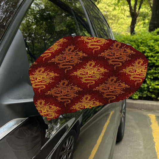 Gold Chinese Dragon Pattern Print Car Side Mirror Covers