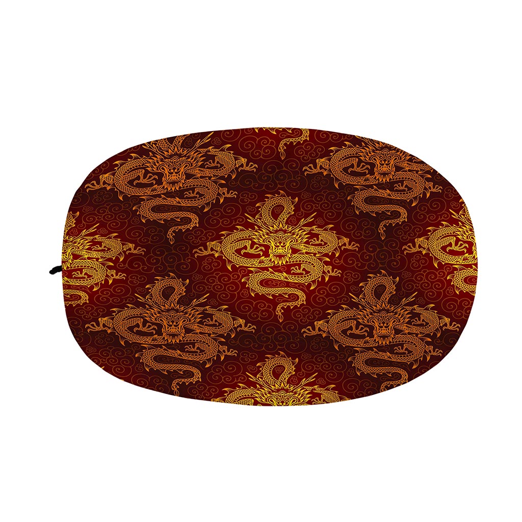 Gold Chinese Dragon Pattern Print Car Side Mirror Covers