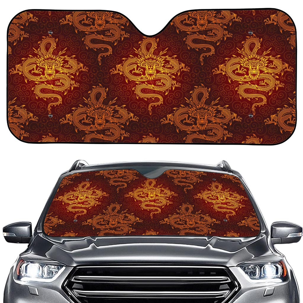 Gold Chinese Dragon Pattern Print Car Windshield Sun Shade