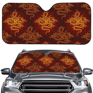 Gold Chinese Dragon Pattern Print Car Windshield Sun Shade