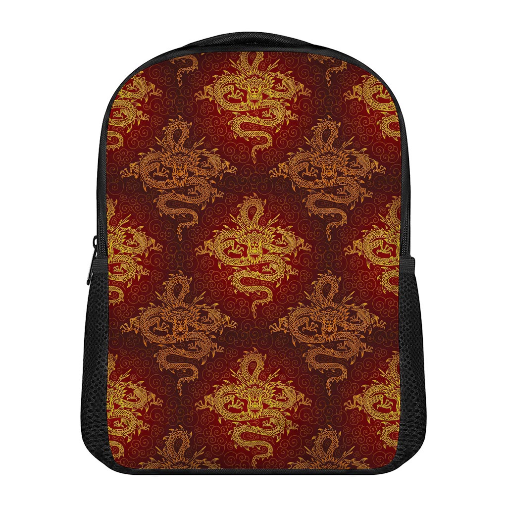 Gold Chinese Dragon Pattern Print Casual Backpack