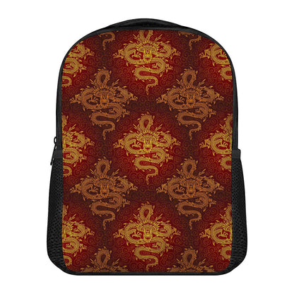Gold Chinese Dragon Pattern Print Casual Backpack