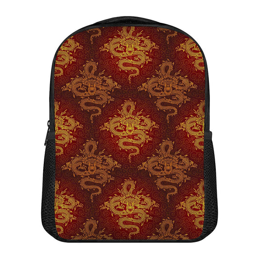 Gold Chinese Dragon Pattern Print Casual Backpack
