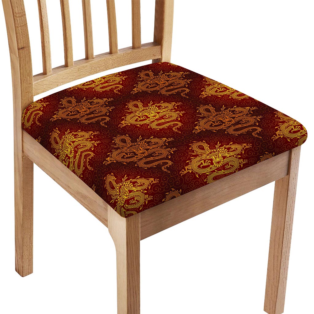 Gold Chinese Dragon Pattern Print Chair Cushion Cover
