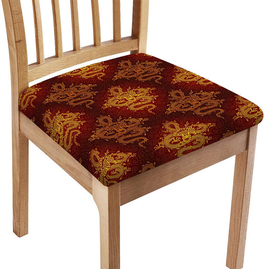 Gold Chinese Dragon Pattern Print Chair Cushion Cover