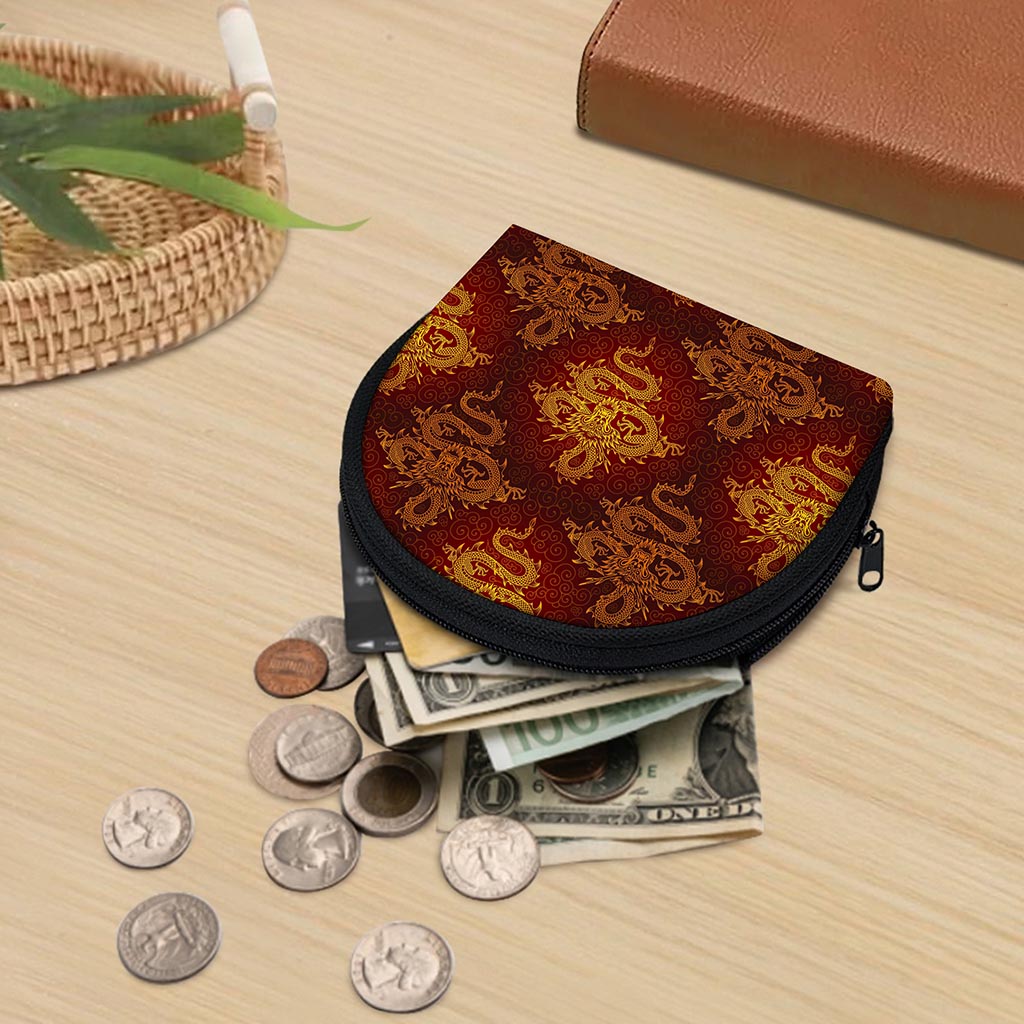 Gold Chinese Dragon Pattern Print Coin Purse