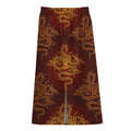 Gold Chinese Dragon Pattern Print Cotton Front Slit Maxi Skirt