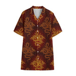 Gold Chinese Dragon Pattern Print Cotton Hawaiian Shirt