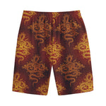 Gold Chinese Dragon Pattern Print Cotton Shorts