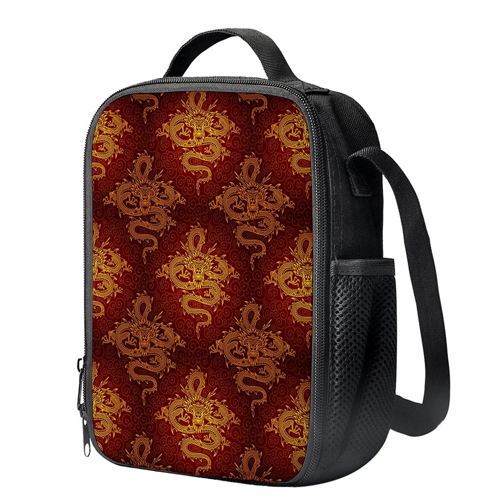 Gold Chinese Dragon Pattern Print Crossbody Lunch Bag