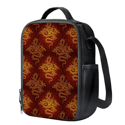 Gold Chinese Dragon Pattern Print Crossbody Lunch Bag