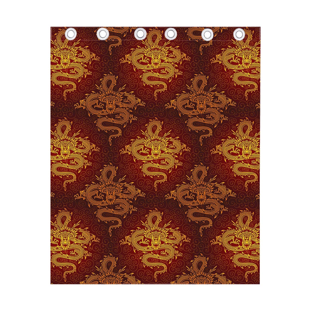 Gold Chinese Dragon Pattern Print Curtain