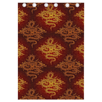 Gold Chinese Dragon Pattern Print Curtain