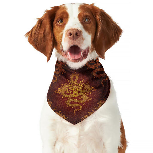 Gold Chinese Dragon Pattern Print Dog Bandana