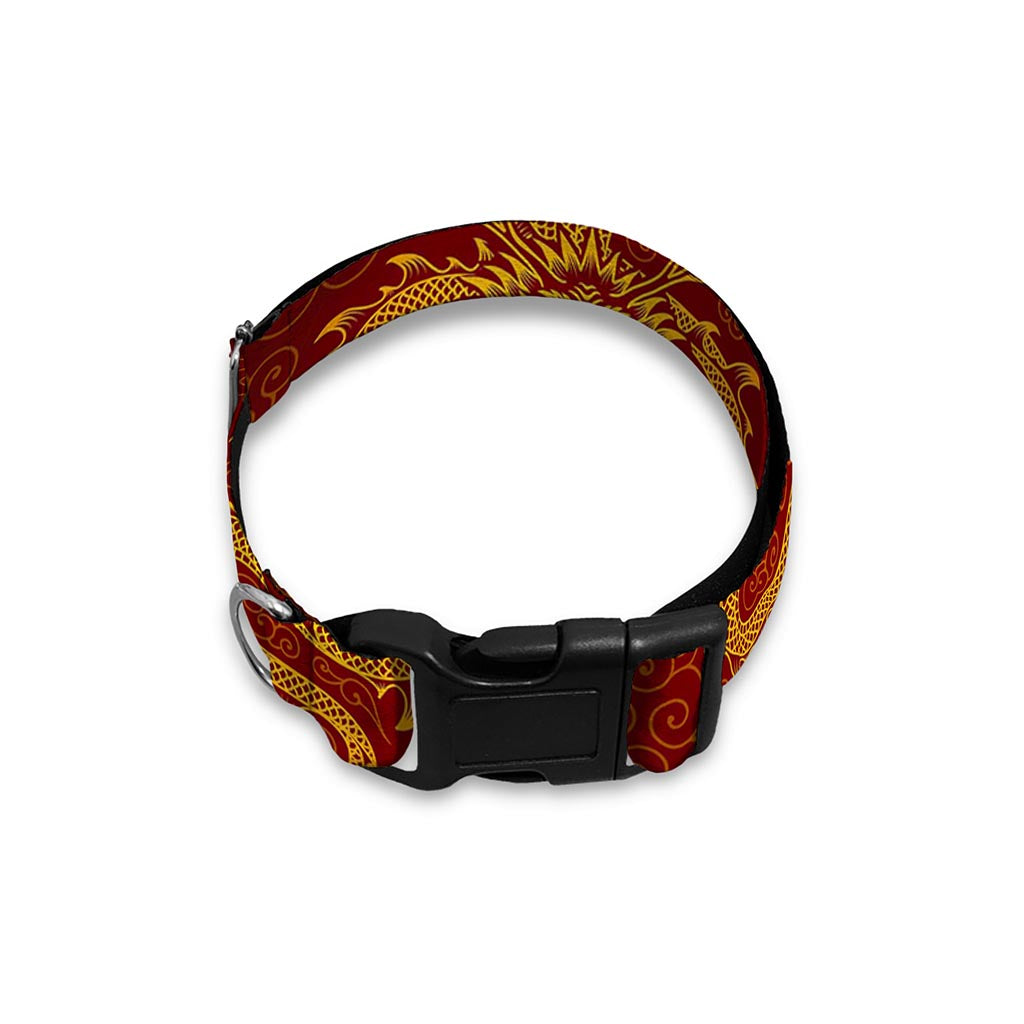 Gold Chinese Dragon Pattern Print Dog Collar