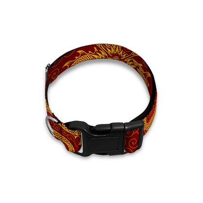 Gold Chinese Dragon Pattern Print Dog Collar