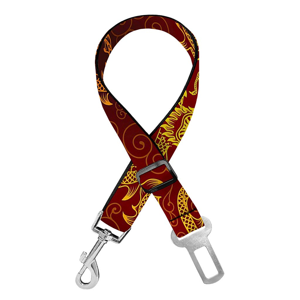 Gold Chinese Dragon Pattern Print Dog Seat Belt