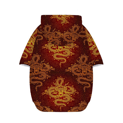 Gold Chinese Dragon Pattern Print Dog Zip Up Hoodie