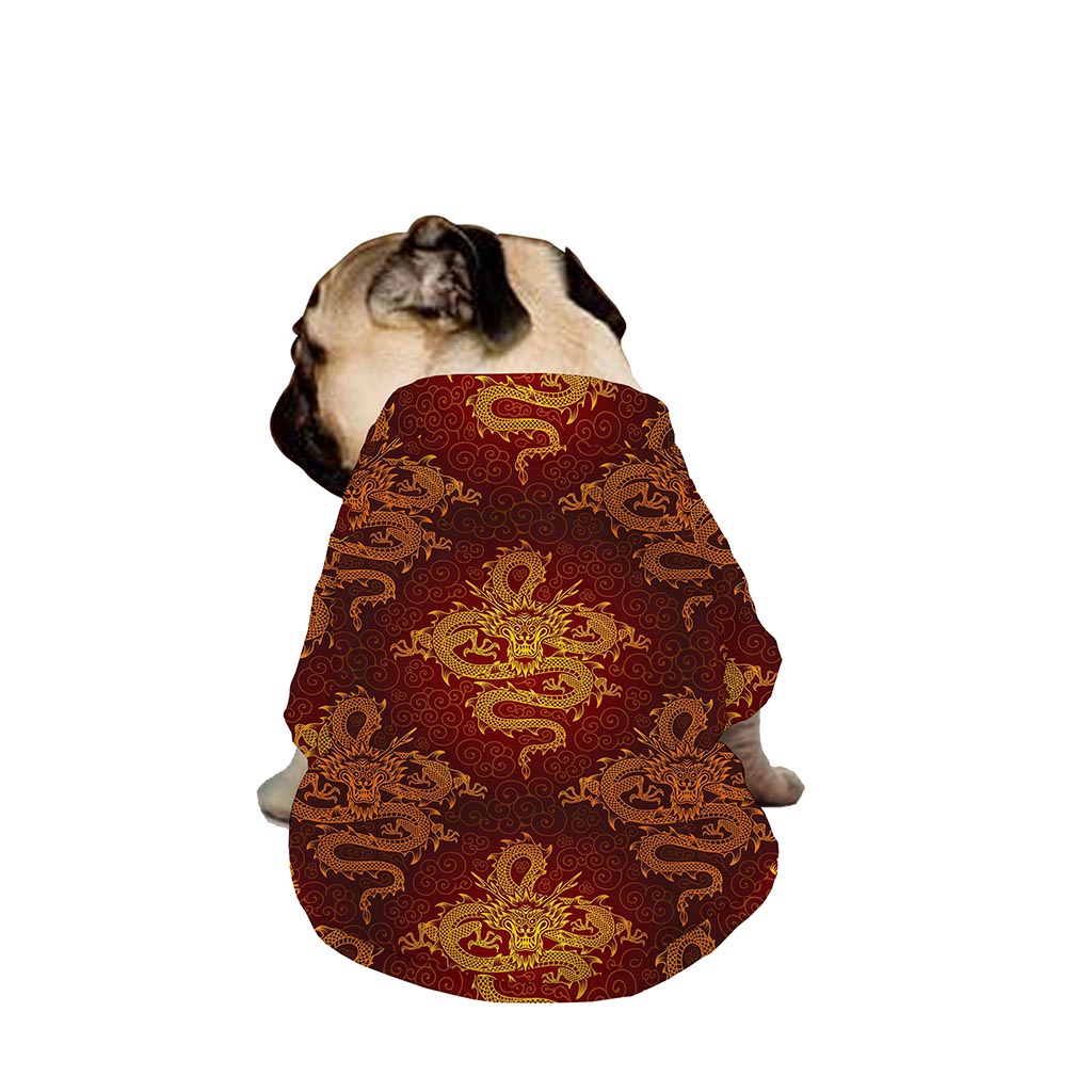 Gold Chinese Dragon Pattern Print Dog Zip Up Jacket