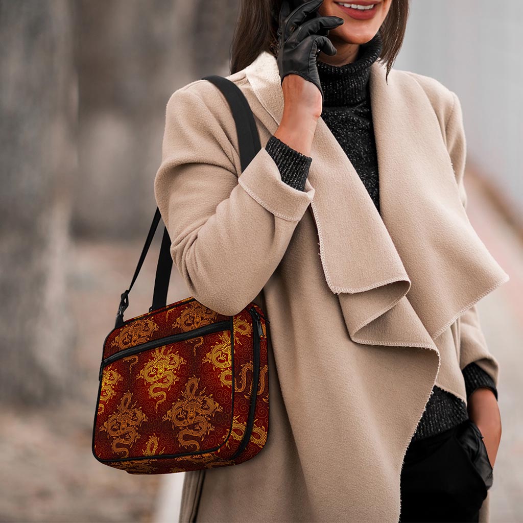 Gold Chinese Dragon Pattern Print Double Strap Bible Bag