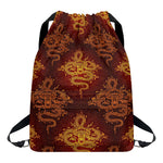 Gold Chinese Dragon Pattern Print Drawstring Backpack