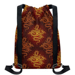Gold Chinese Dragon Pattern Print Drawstring Backpack