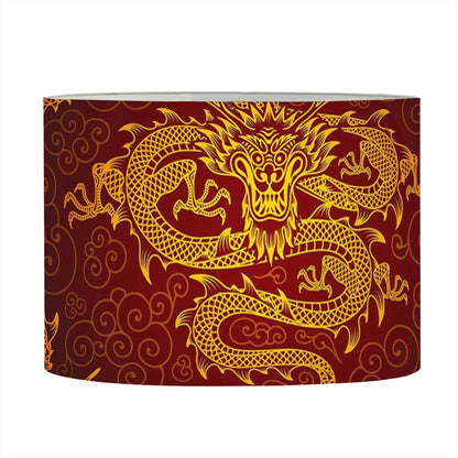Gold Chinese Dragon Pattern Print Drum Lamp Shade