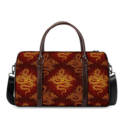 Gold Chinese Dragon Pattern Print Duffle Bag