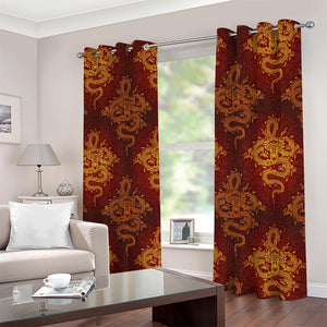 Gold Chinese Dragon Pattern Print Extra Wide Grommet Curtains