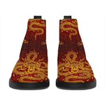 Gold Chinese Dragon Pattern Print Flat Ankle Boots