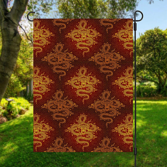 Gold Chinese Dragon Pattern Print Garden Flag