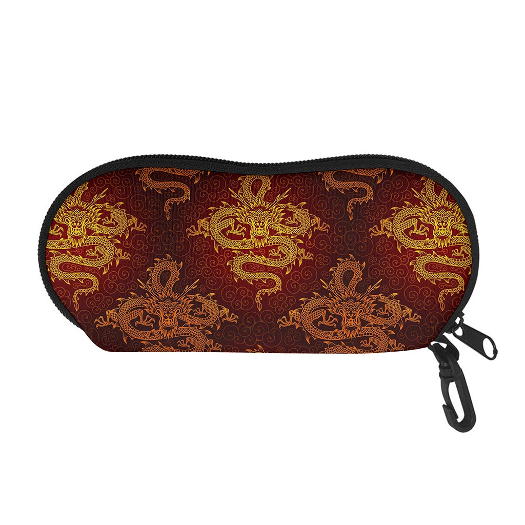 Gold Chinese Dragon Pattern Print Glasses Case
