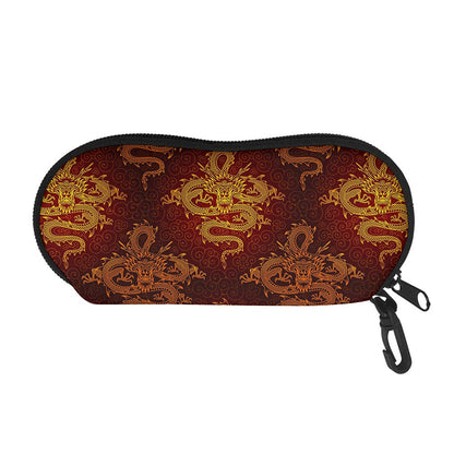 Gold Chinese Dragon Pattern Print Glasses Case